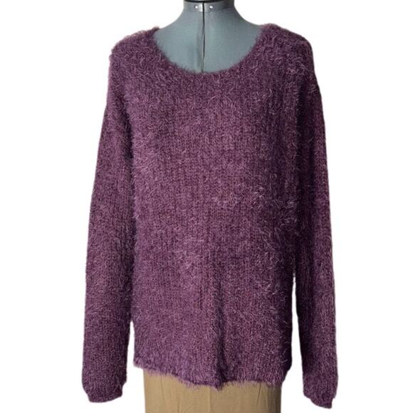 Bar III Sweaters - Bar III Sweater Women's Size Medium Eyelash-Knit pull over Italian Plum Purple